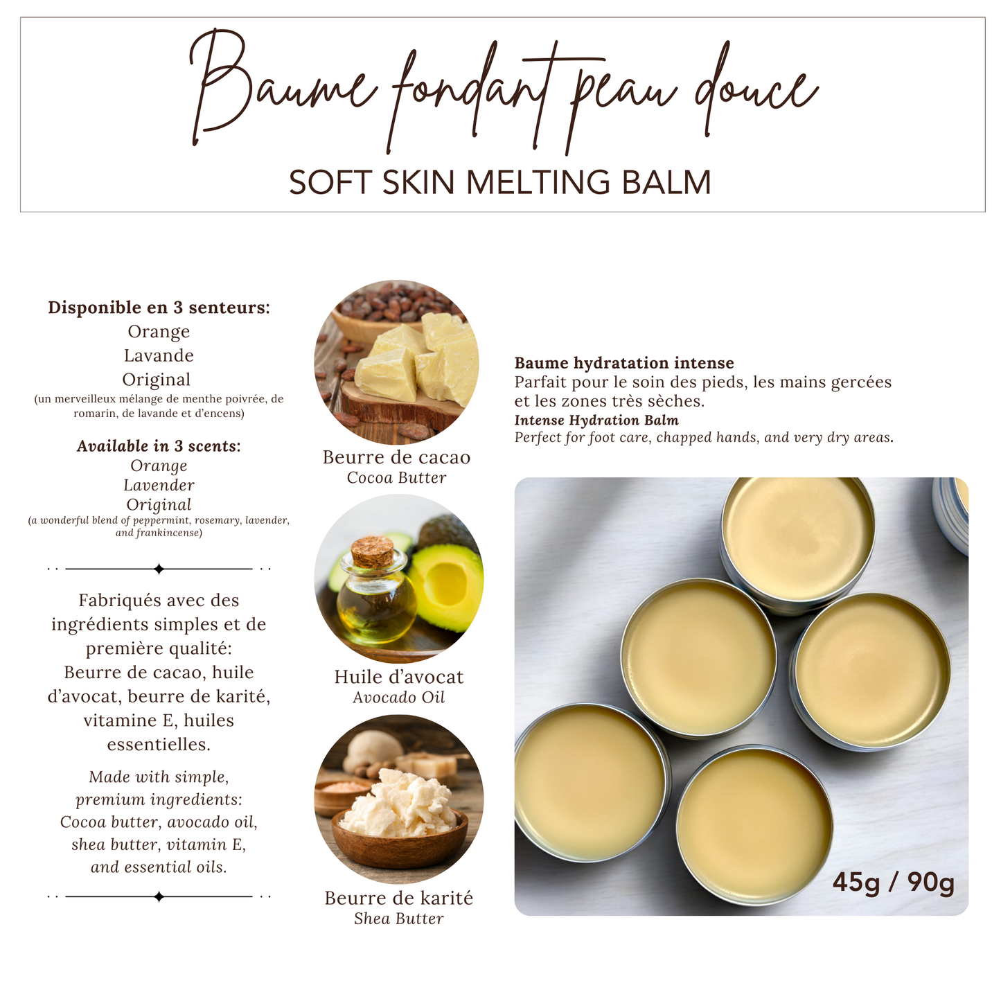 Baume Peau Douce – Hydratation Intense | Soin Nourrissant pour mains et pieds / 45g-90g