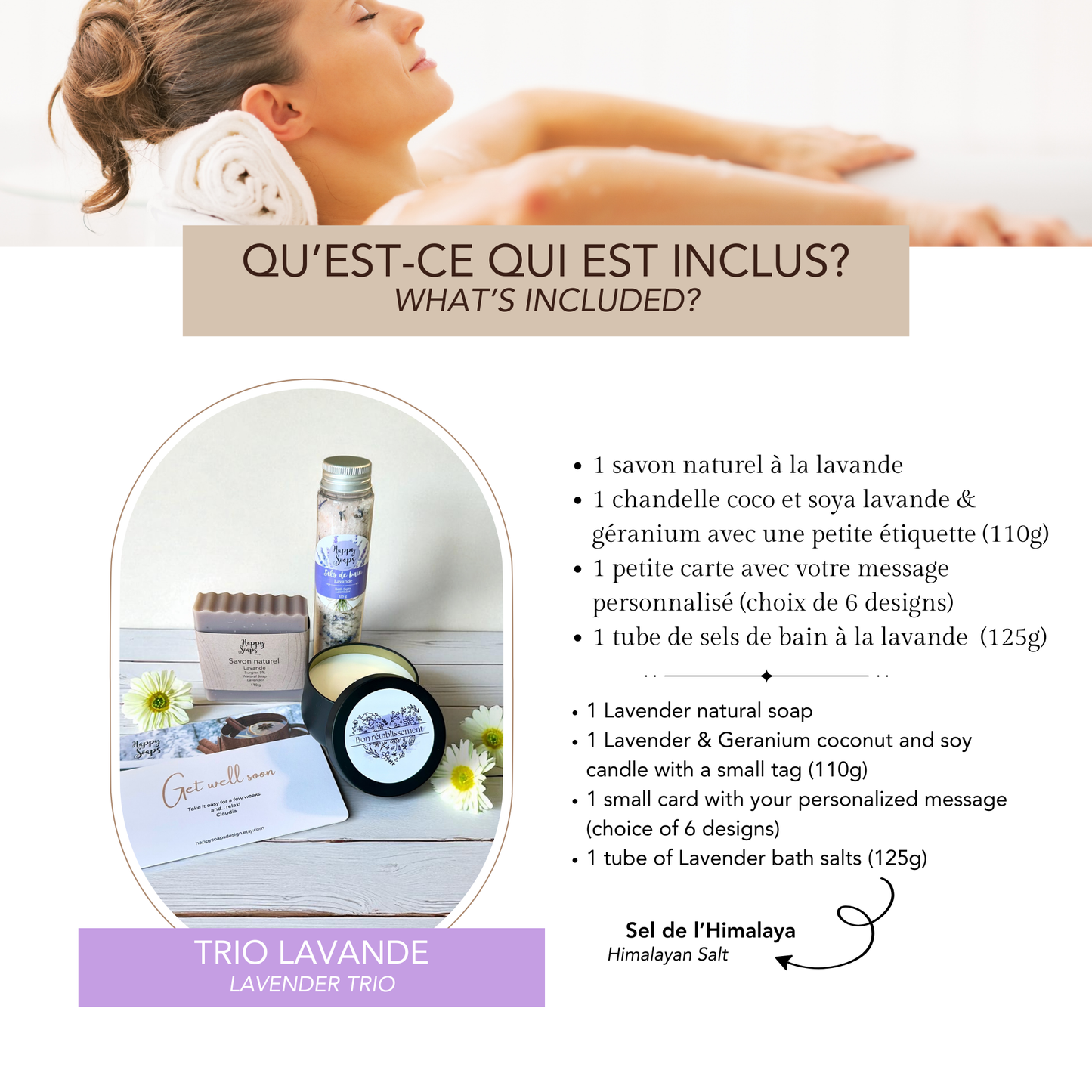 Coffret cadeau merci – savon naturel, chandelle, sels de bain faits au Québec