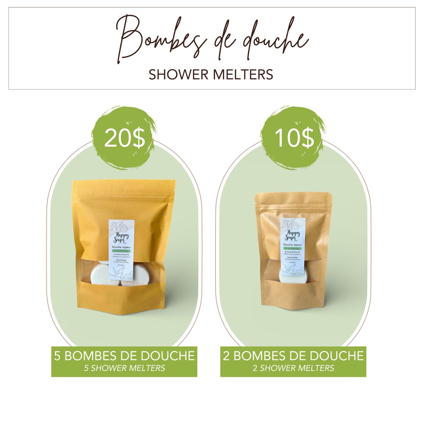 Bombes de douche menthol et eucalyptus